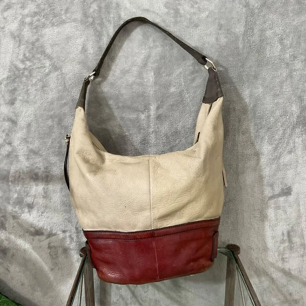 B. Makowsky Women’s Two tone  Leather Hobo Purse Shoulder Bag multiple Zippers.
